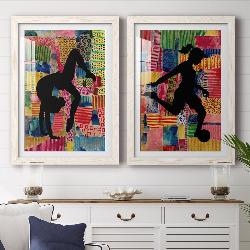 " Patchwork Athlete I " 2 - Pieces, White, 27.5" H x 75" W x 1.5" D