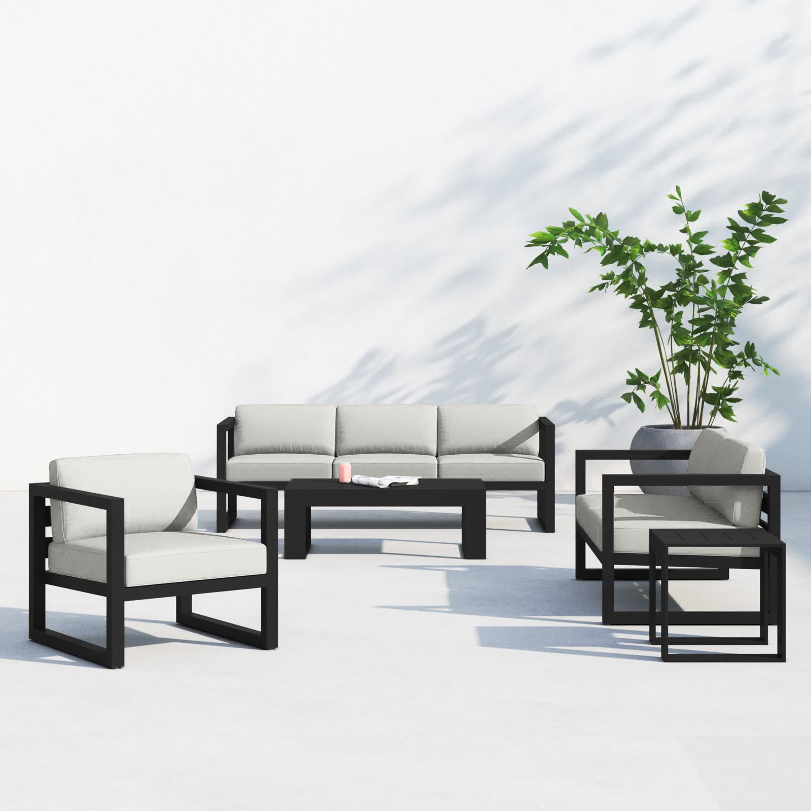 Smith 6-Person Sunbrella® Patio Seating Group, Canvas Natural Sunbrella® Canvas, Black