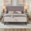Base de lit en métal avec velours beige 58,6 po
