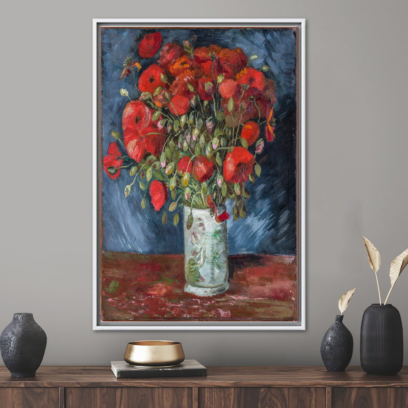 Impression sur toile Van Gogh Poppies, H 65 po x l 45 po, Blanc, Impression encadrée flottante sans passe-partout