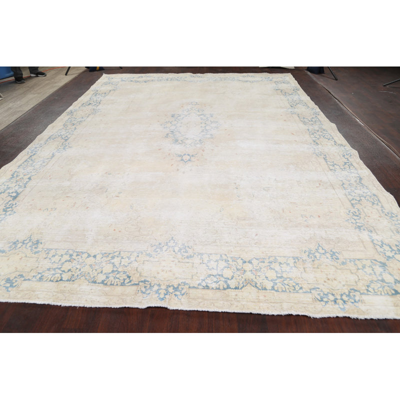Tapis beige en laine noué à la main de conception unique 1960S 9 pi 6 po x 12 pi 9 po
