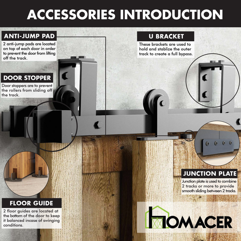 Black Top Mount T-Shape Design Double Track Bypass Three Door Barn Door Hardware Kit (Door Not Included), 48 in.