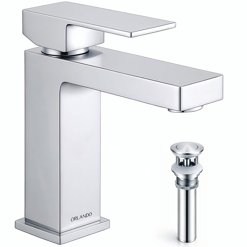 Robinet pour salle de bain à poignée simple en laiton massif, robinet de salle de bain à un trou avec bonde et plaque de pont