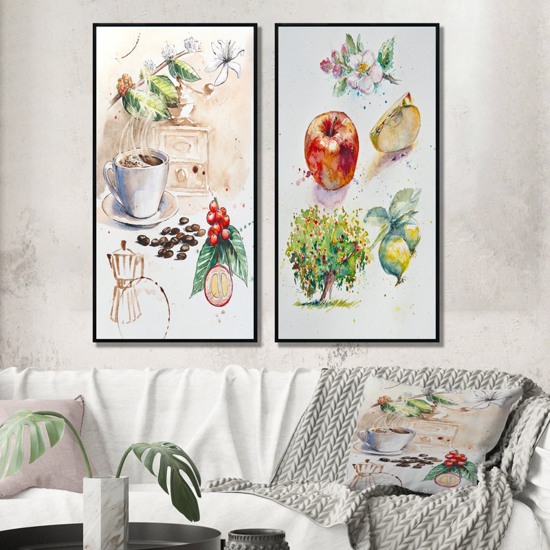 «Coffee In Hot Cup Coffee Redolent», ensemble de 2 reproductions sur toile, H 20 po x l 24 po x P 1 po, Cadre flottant noir