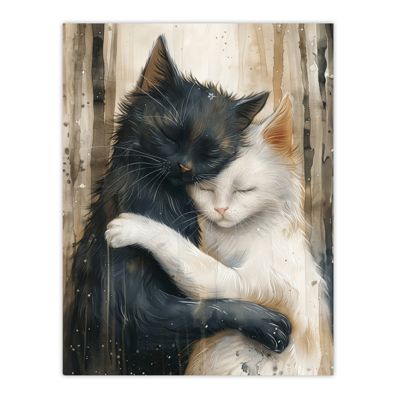 Wall Art Print Cat Cat Lover Hugging Watercolour Poster