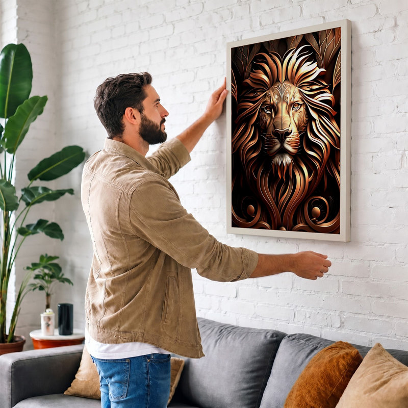 Noble Lion Art Deco 1 Piece Wrapped Canvas Wall Art, 24x16 - 61.0 x 40.6 cm, Sage Border