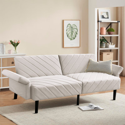 Modern Velvet Upholstered Futon Sofa Bed with Split Backrest and Adjustable Armrests -  Everly Quinn, 6075CF0536EE42098E8C4A47761F8A4F