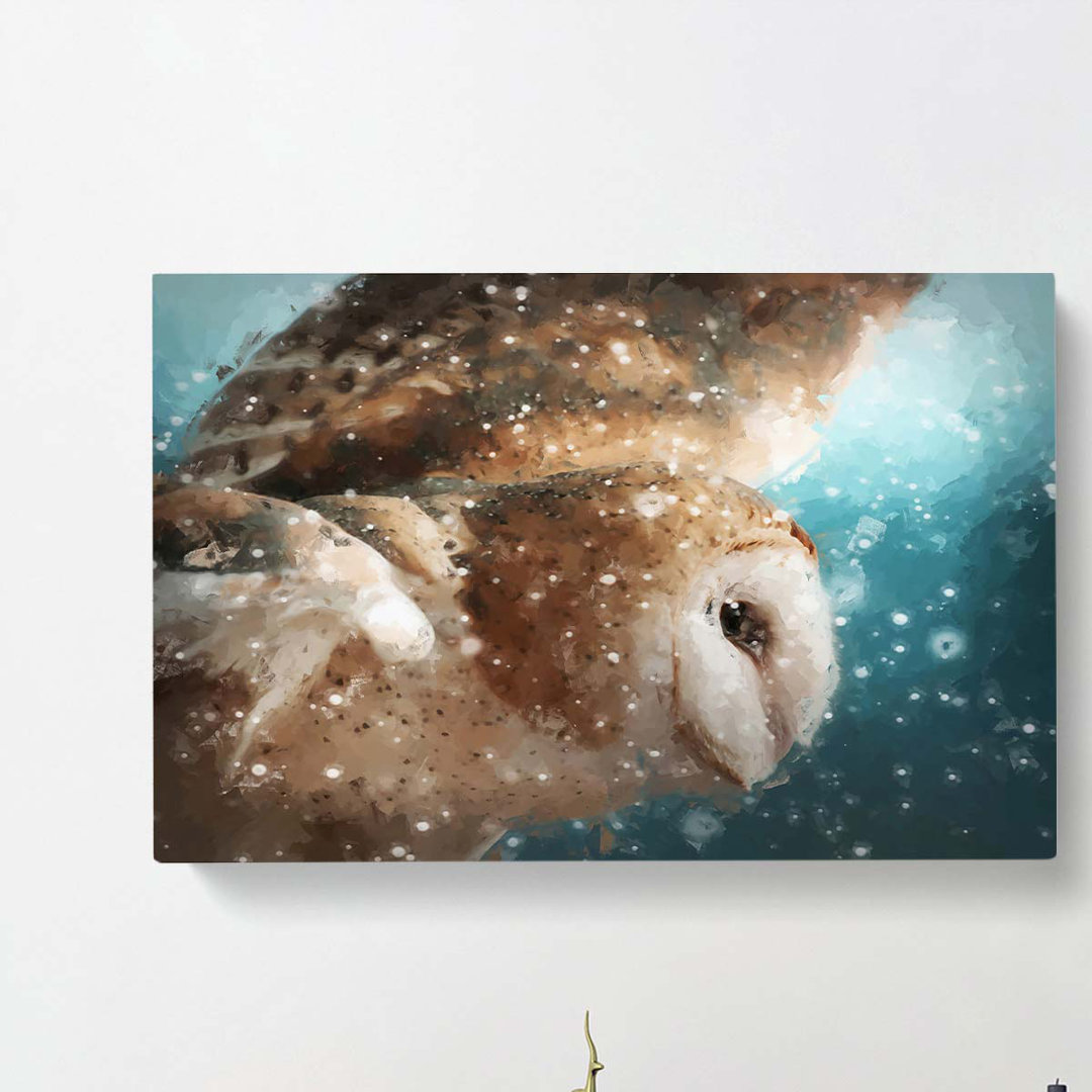 Barn Owl In The Snow In Abstract - Wrapped Canvas