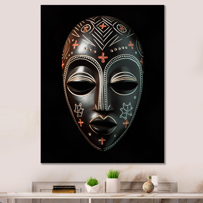 Masque africain traditionnel Ethnique XXIII, H 20 po x l 12 po x P 1 po, Toile tendue
