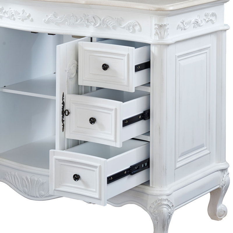 Ajub 48'' Single Bathroom Vanity with Top, Cream Marfil Marble Stone