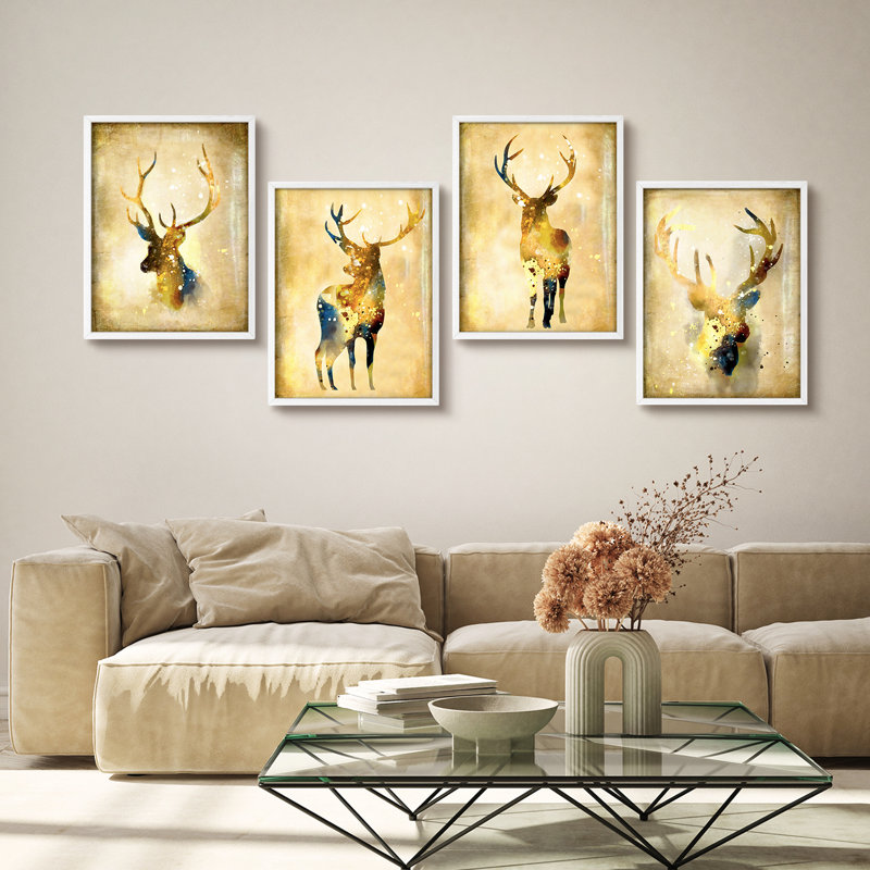 Or jaune jaune, chevreuils, art encadré, affiches, salle de bain, petit art mural, Blanc / Blanc, H 10 po x l 8 po