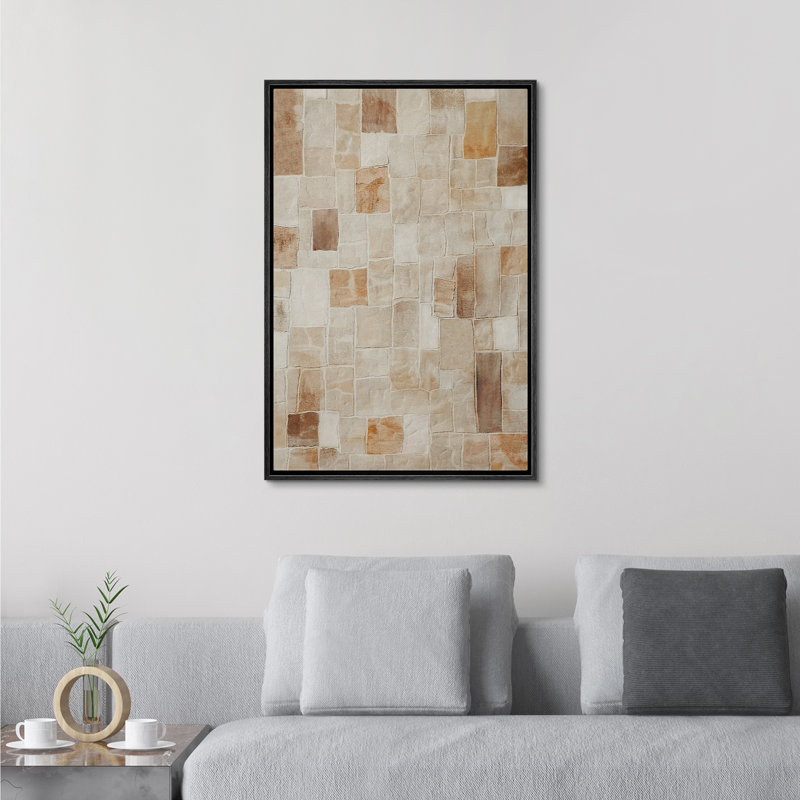 Faux textures abstraites, œuvres d'art rectangulaires beiges, brun clair et brun, décor de chambre à coucher, Cadre noir