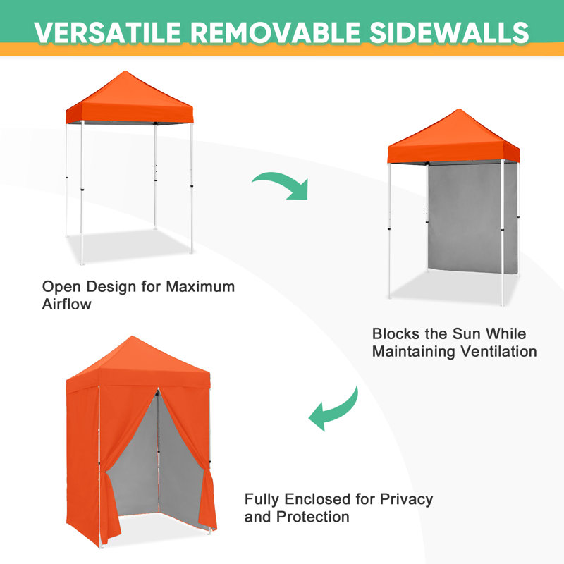 5 Ft. W x 5 Ft. D Outdoor Pop Up Steel Canopy Portable Tent with 4 Sidewalls, Orange