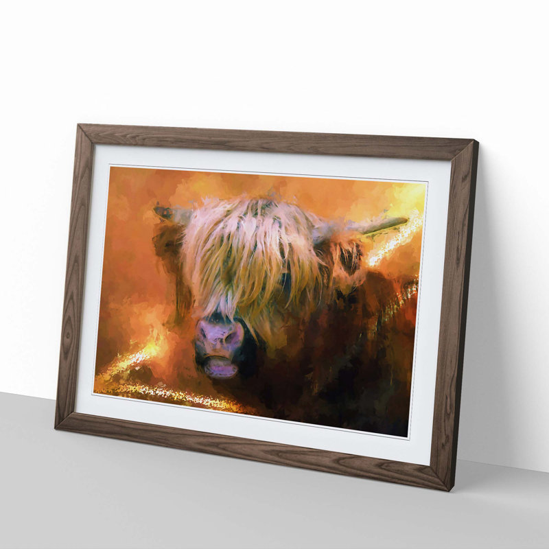 Portrait of a Highland Cow in Abstract - Framed Print, Walnut, 40cm H x 60cm W x 2cm D