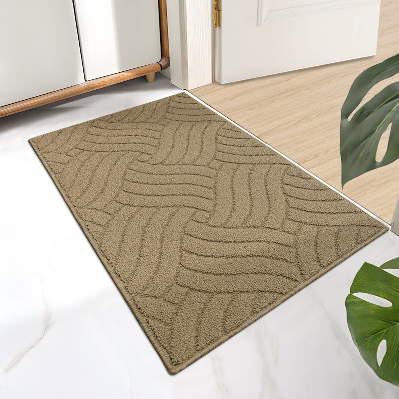 Kareshan Geometric Machine Woven Doormat, 20" W x 32" L, Beige