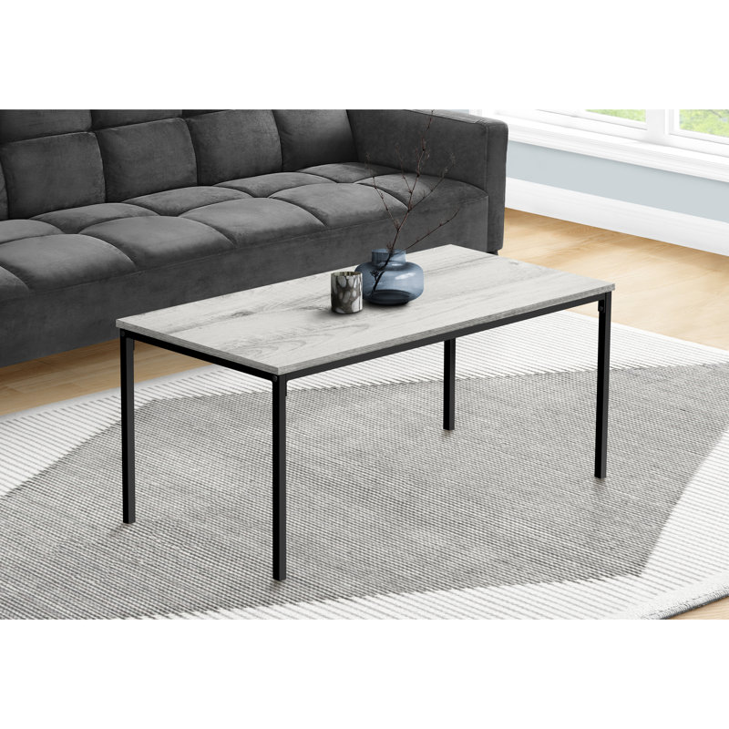Table basse décorative pour l'intérieur de la maison, L 40 po rectangulaire, stratifié gris, pied en métal noir, base en stratifié, support