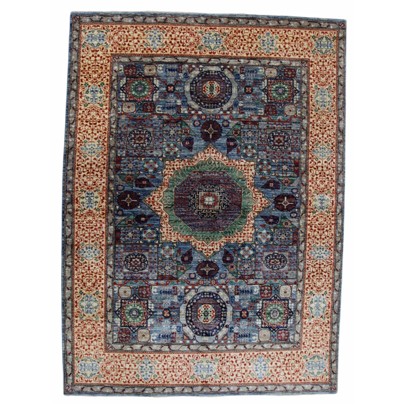 Hand Knotted Wool Area Rug in Silver And Beige, Rectangle 4'11" x 6'8"
