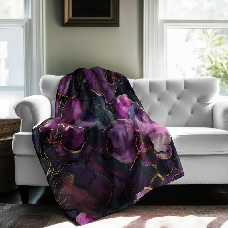 Enchanting Inked Orchids - 1 pièce Sherpa Premium, Grand lit