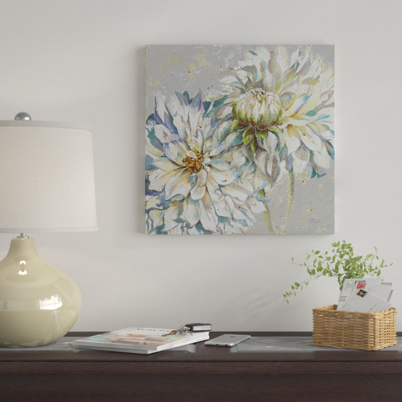 «Gray Dahlias I», reproduction de peinture à l'aquarelle, H 18 po x l 18 po x P 1 po, Toile tendue