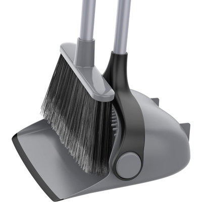 Maxaya Broom And Dustpan Set With Extended Handle Adjustment, Floor Combination With Upright Design For Cleaning Lobby, Gray