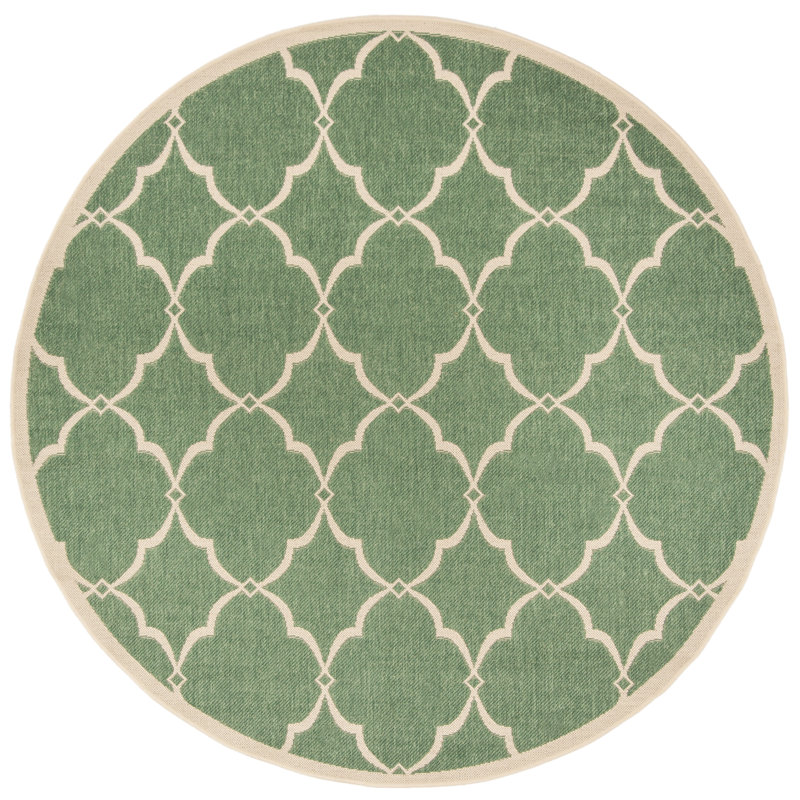 Fromm Geometric Green/Creme Area Indoor/Outdoor Area Rug, Round 6'7"