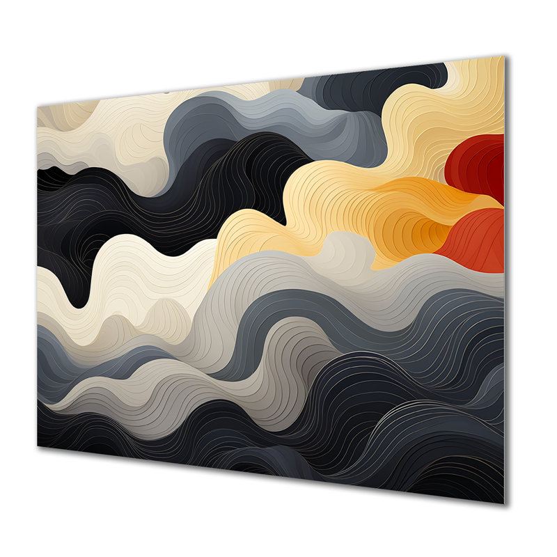 Orage solaire noir et orange - reproduction d'art abstraite en métal MT137234, H 12 po x l 20 po x P 1 po