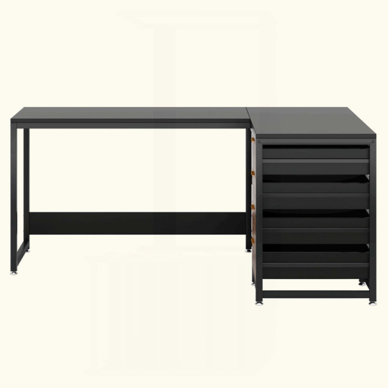 Bureau d'ordinateur en L avec tiroirs et tablettes de rangement, poste de travail de coin réversible, bureau d'écriture pour bureau à domicile avec classeurs