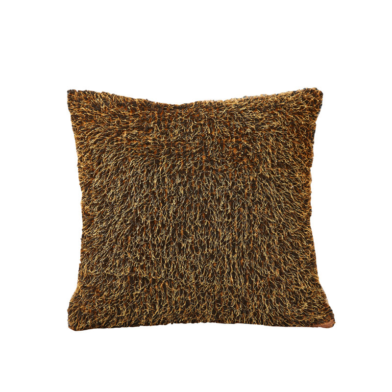 Cuddly Fuzzy Pattern Reversible Throw Pillow, Polyester/Polyfill, Antique Gold
