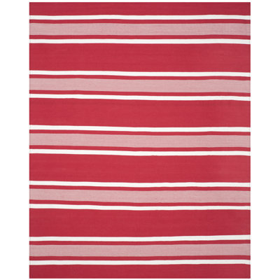 Harborview Flatweave Striped Area Rug in Red