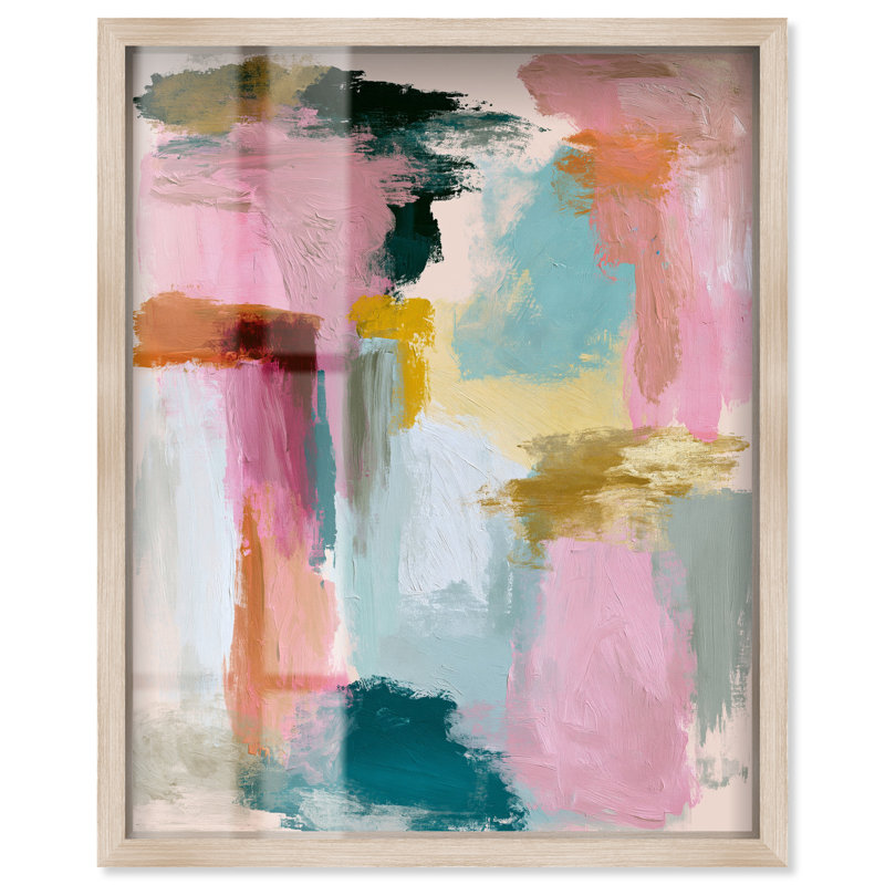 Fuchsia Dream I Shadowbox Print, art abstrait moderne par, H 36 po x l 30 po, Cadre en chêne naturel