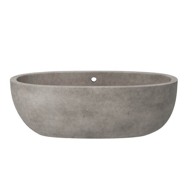 Avalon NativeStone Freestanding Soaking Cement Bathtub, Ash, 22" H x 36" W x 66" L