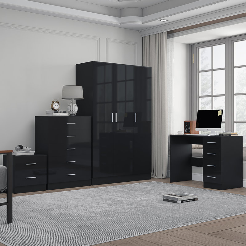 Eva Piece Bedroom Set, Black Gloss / Black Oak