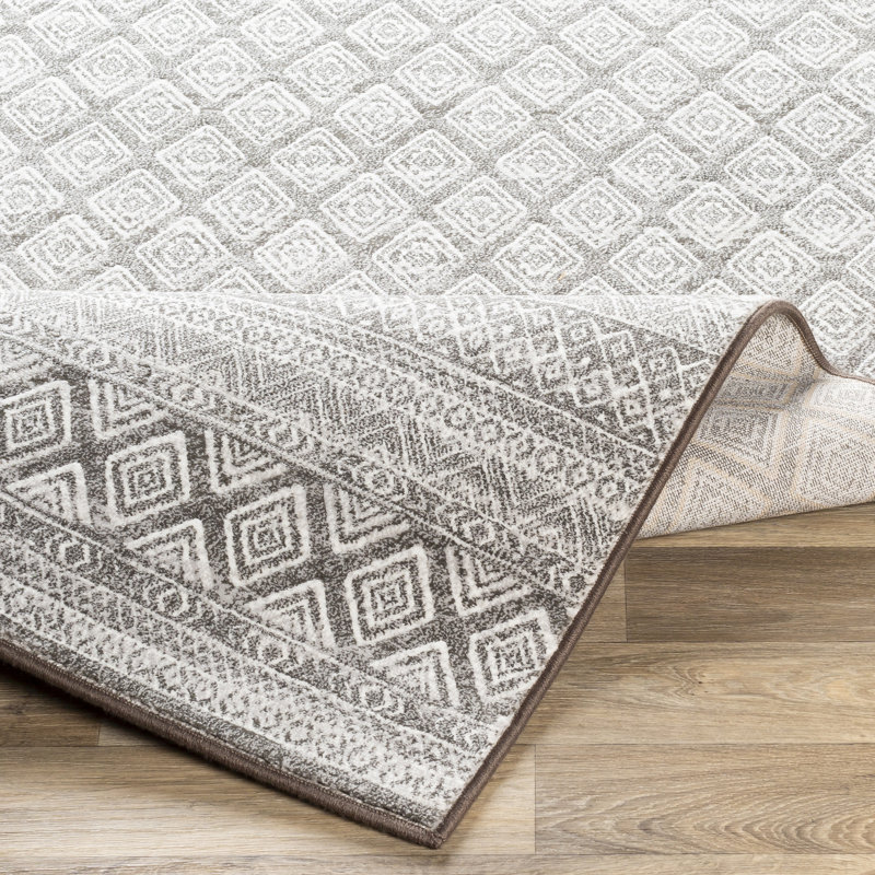 Tapis gris clair / gris anthracite / blanc Amee, Tapis de couloir 2 pi 7 po x 7 pi 10 po