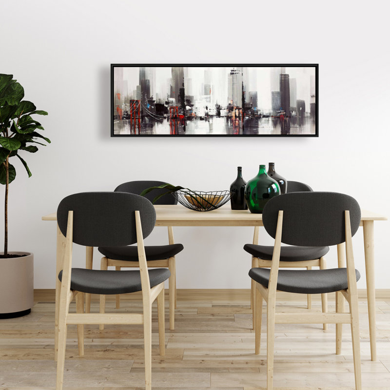 Abstract Gray City with Bridge | Framed Canvas Home Decor