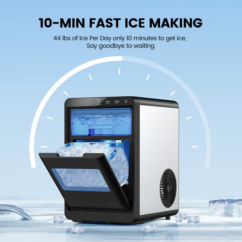 44LB/Day Countertop Nugget Ice Maker - Self-Cleaning, 10-15 Min Fast Ice, LED Display for Home/Office/Bar
