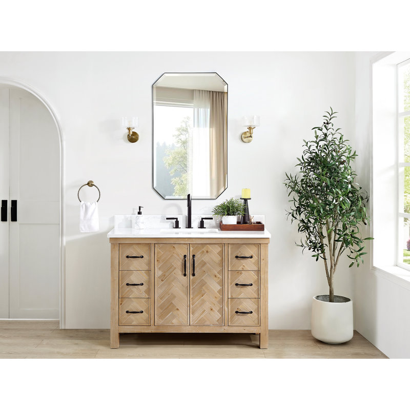 Javier 47.2'' Free Standing Bathroom Vanity with Cultured Marble Top, Antique Brown
