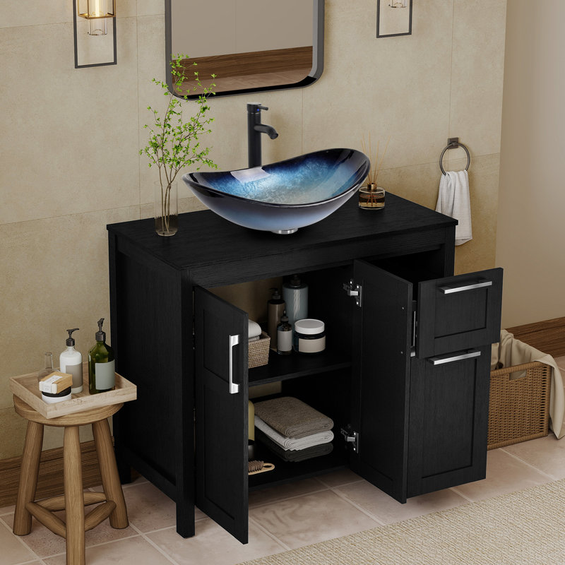 36" Free-Standing Modern Single Bathroom Vanity With Sink, Black