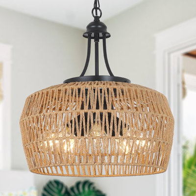 5-Light Farmhouse Boho Woven Dining Room Chandelier Rattan and Metal 18.11 x 18.11 x 9.84 Inches Brown