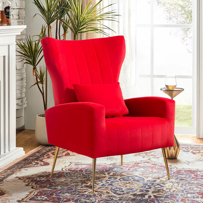 27' ' wide velvet armchair Mahith, Rouge