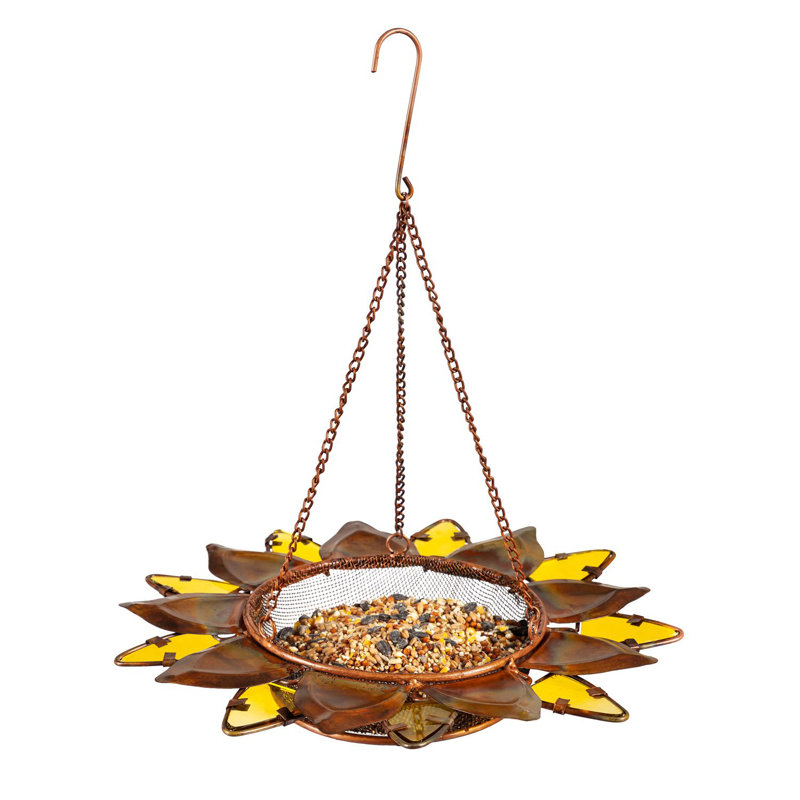 Mangeoire à oiseaux en métal et verre, tournesol