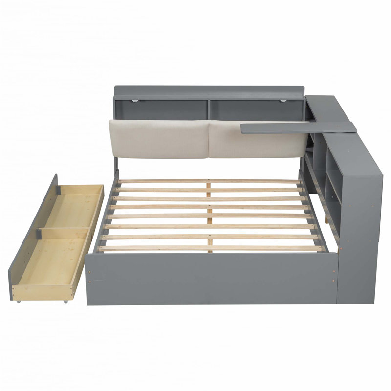 Platform bed with 2 Drawers, Gray, Full