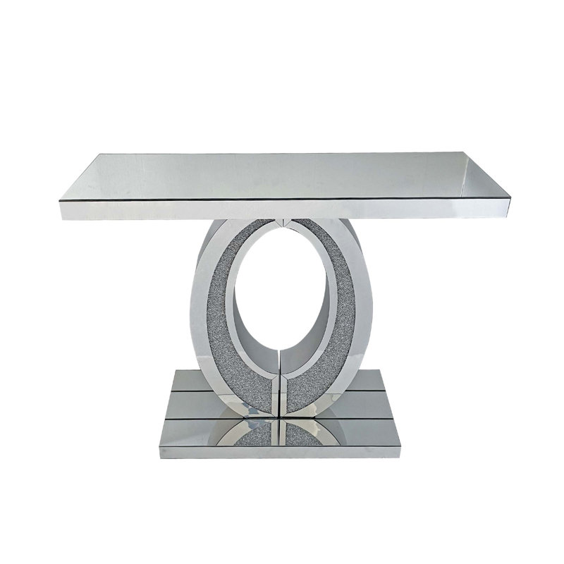 Mirrored Crushed Diamond Console Table, Elegant And Large For Hallway And Living Room, Reflective And Durable