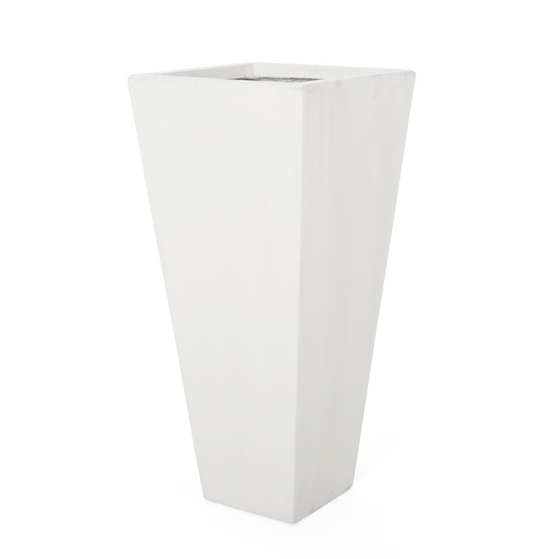 13" X 28.5" Outdoor Modern Mgo Cast Stone Planter, Matte White