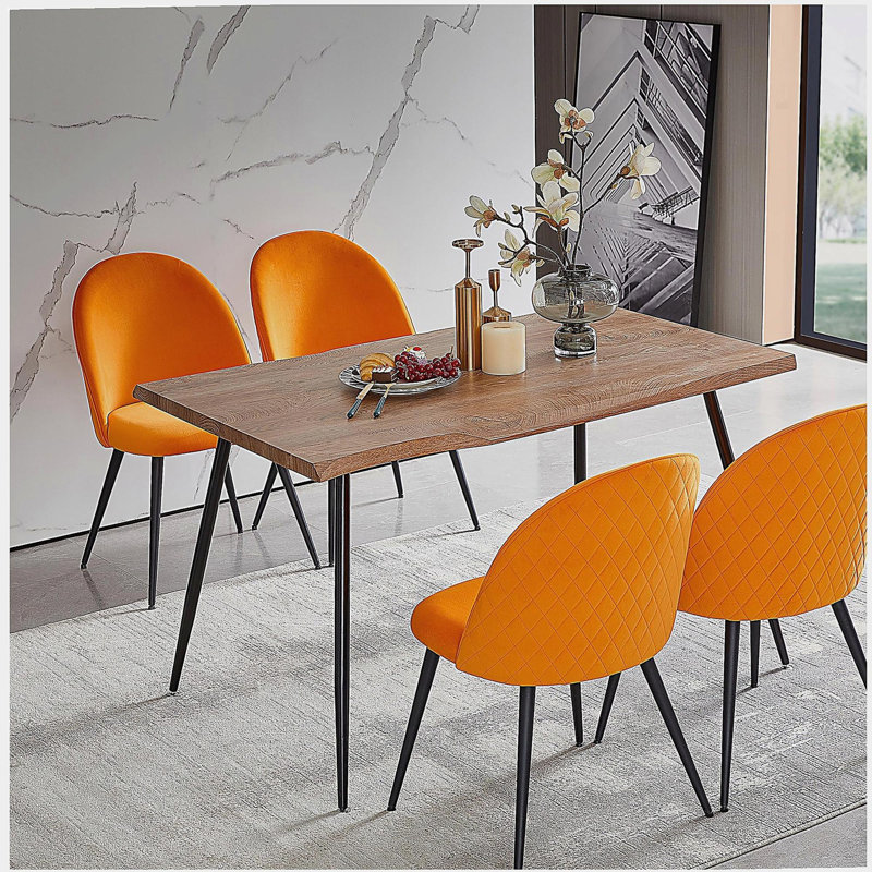Chaise de salle à manger en velours orange, pieds en métal noir, ensemble de chaises de bout 4 pièces