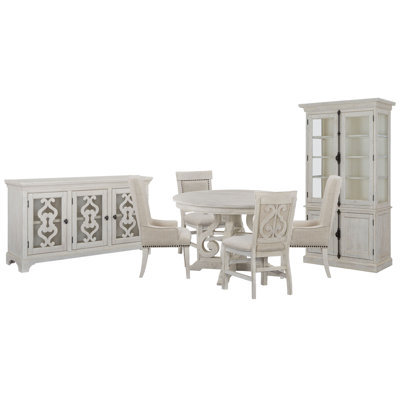 48" Round Dining Table With 2 Upholstered Side Chairs 2 Host Chairs Server And Dining Cabinet