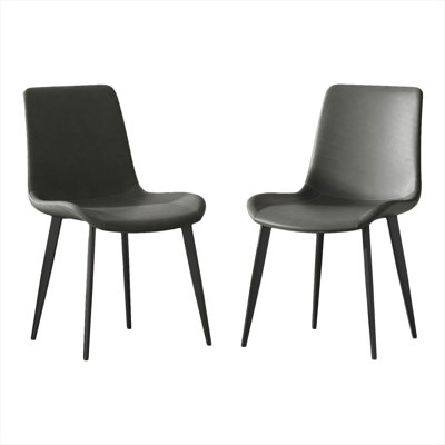 Ensemble de 2 chaises d'appoint en similicuir gris ardoise avec pieds en métal noir pour la salle à manger
