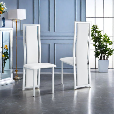 Ensemble de 2 chaises de salle à manger Cummingham avec pieds en acier argenté et flanelle blanche
