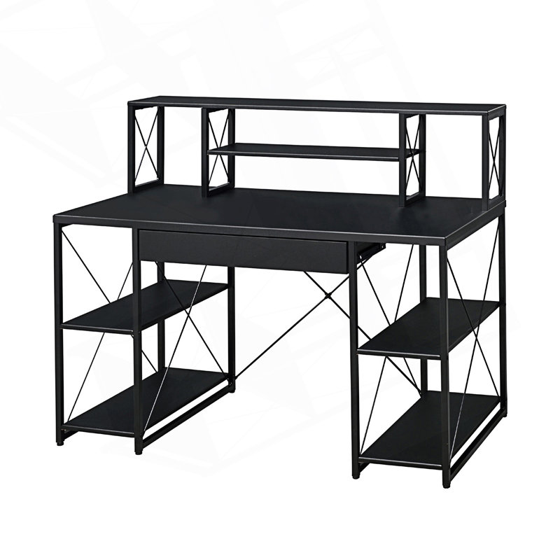 Writing Desk With One Drawer And 8 Open Compartment, Black/Black