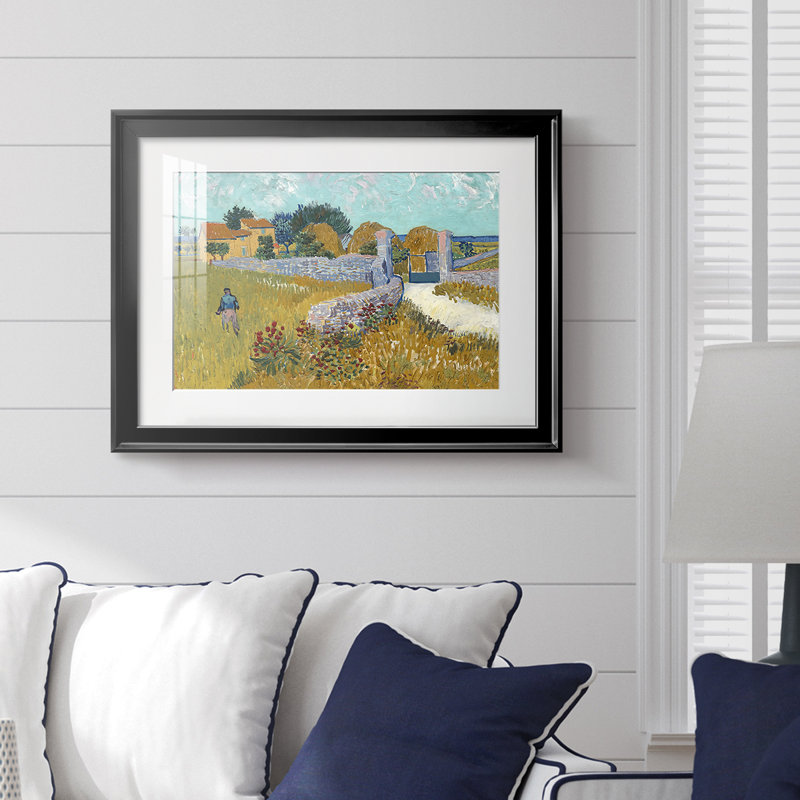 «Farmhouse in Provence» par Vincent van Gogh - reproduction d'art avec passe-partout et verre - 1888, 18,5 x 24,5, Noir