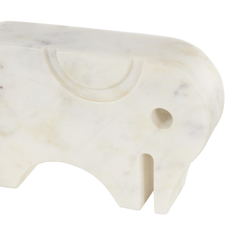 Rumy Marble Rounded Abstract Elephant Decorative White Sculpture with Gray Marble Veins and Cutouts Set